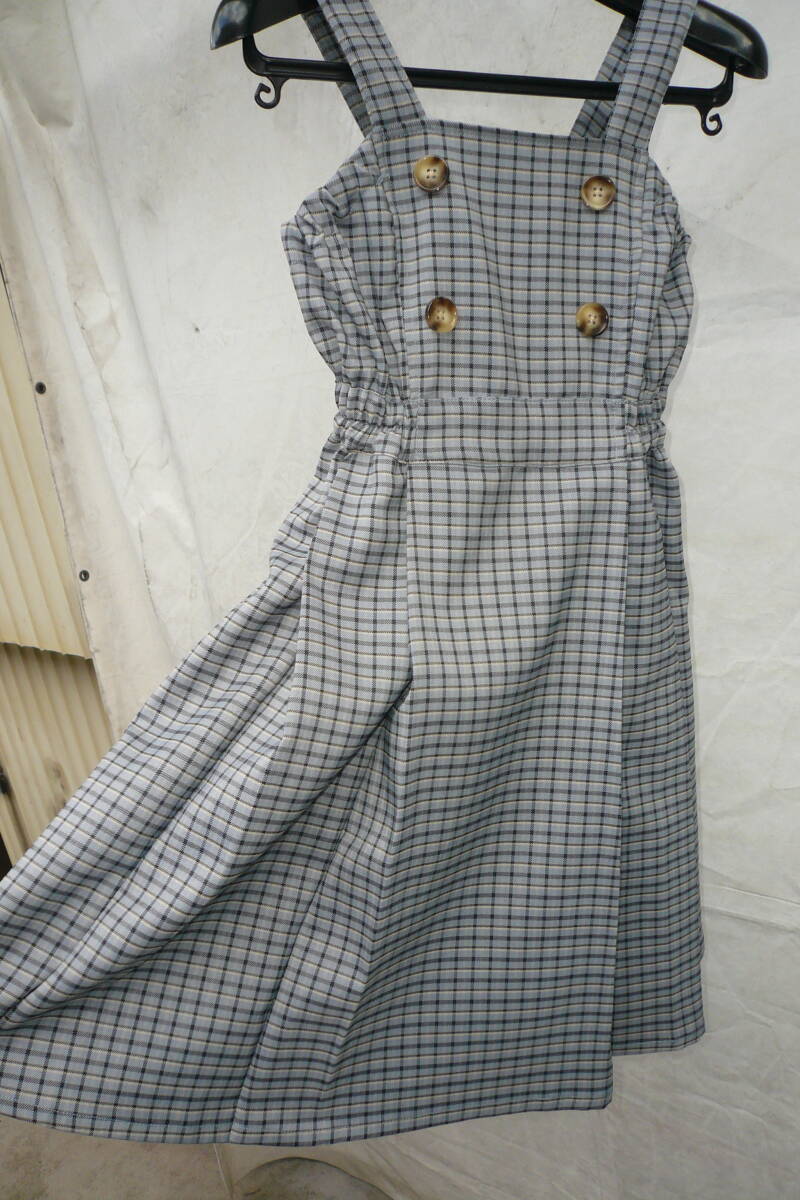 Amourire girl blue gray check One-piece 140(135~145) as good as new 