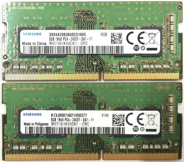 【8GB×2枚組】SAMSUNG PC4-2400T-SA1-11 計16G 1R×8 中古メモリー ノート用 DDR4-2400 PC4-19200 即決 動作保証【送料無料】　_画像2