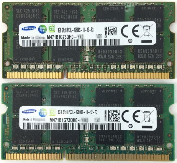 【8GB×2枚組】低電圧版 SAMSUNG PC3L-12800S(DDR3L-1600) 計16GB 2R×8 低電圧版 中古メモリー ノート用 DDR3L 即決 動作保証【送料無料】の画像2