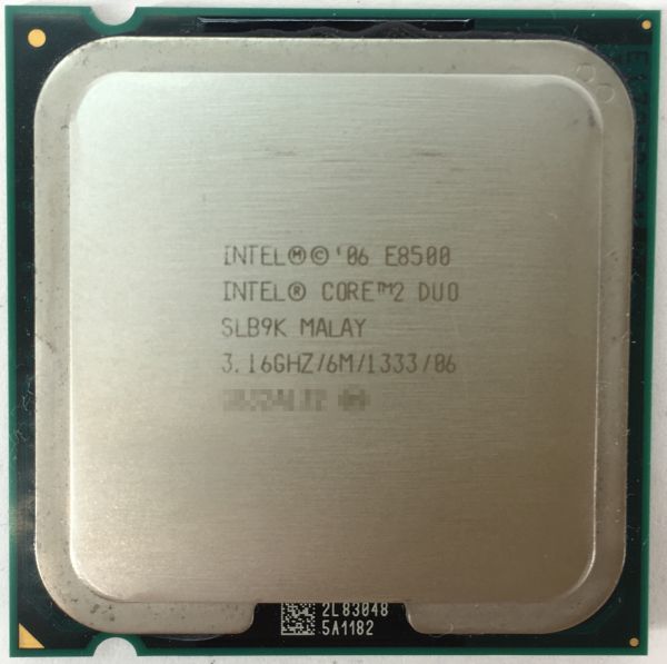Core2 Duo E8500 ×1枚 Intel CPU 3.16GHz SLB9K 2コア 2スレッド ソケット LGA775 デスクトップ用 BIOS起動確認済【中古品】【送料無料】_画像1