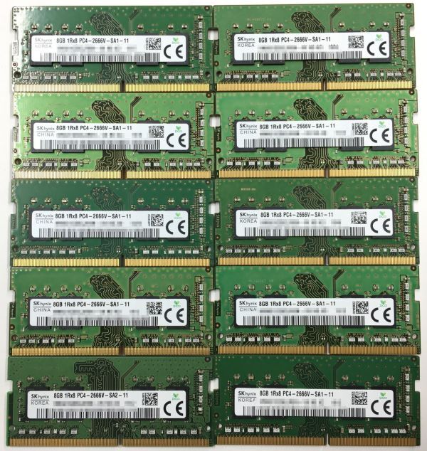 [8GB×10 sheets set ]SKhynix PC4-2666V-SA1-11 1R×8 used memory Note for DDR4-2666 PC4-21300 prompt decision operation guarantee [ free shipping ]
