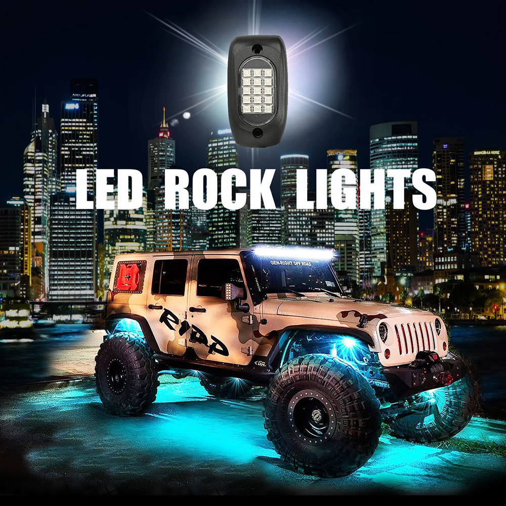 LED ロックライト 8個セット 1600万色高輝度RGB 音楽同期 防水 防塵 IP68 アンダーライト ネオンライト 車 サウンドセンサー オフロードの画像2