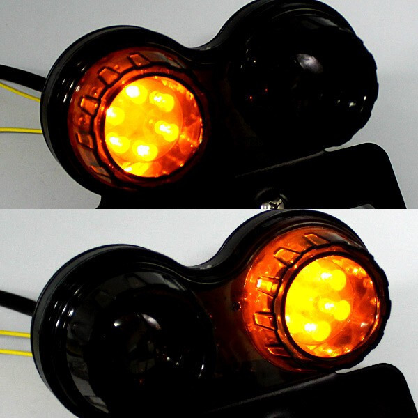 1円～ バイク 2灯 丸型 LED ツインテールランプ ライト ウインカー テール ナンバー灯 汎用 ステー付き アメリカンの画像4