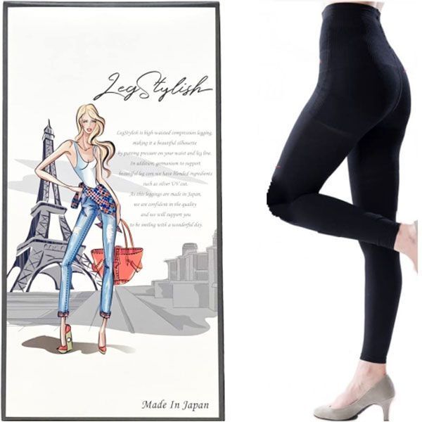  postage 300 jpy ( tax included )#fm815# lady's Leg Stylish put on pressure leggings 10 minute height free size black 3 point [sin ok ]