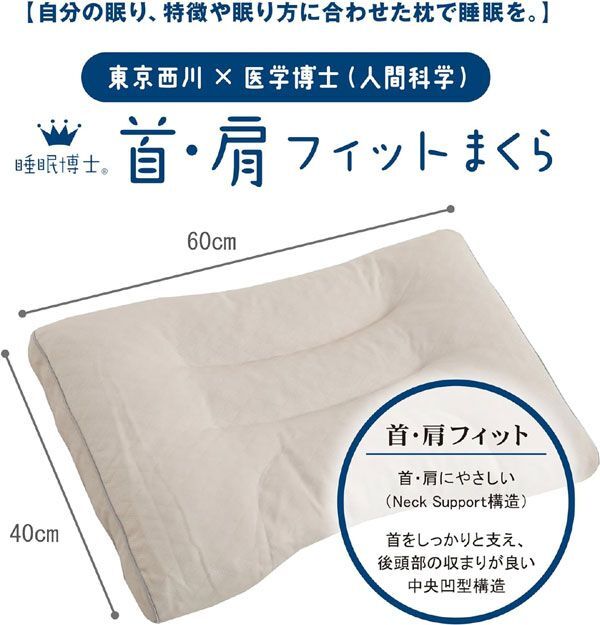 送料300円(税込)■lr597■(0319)西川 睡眠博士 首・肩フィットまくら 低め(40×60cm)【シンオク】の画像2