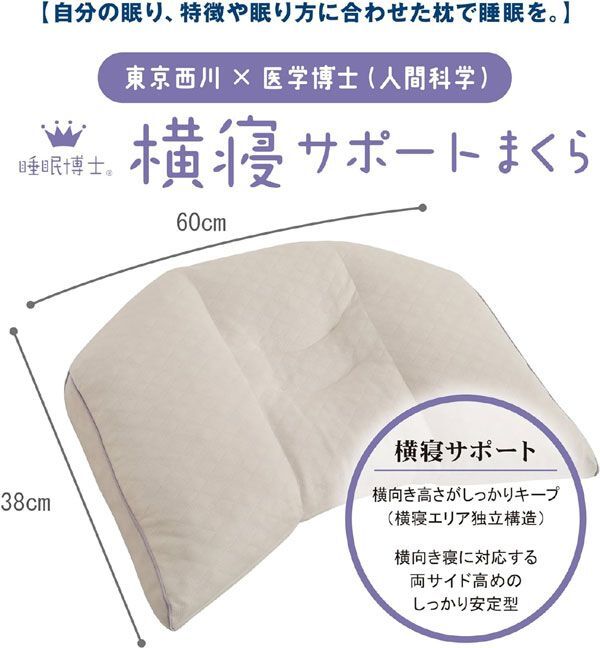 送料300円(税込)■lr598■(0319)西川 睡眠博士 横寝サポート枕 高め(60×38cm) EKA0501202H【シンオク】_画像2