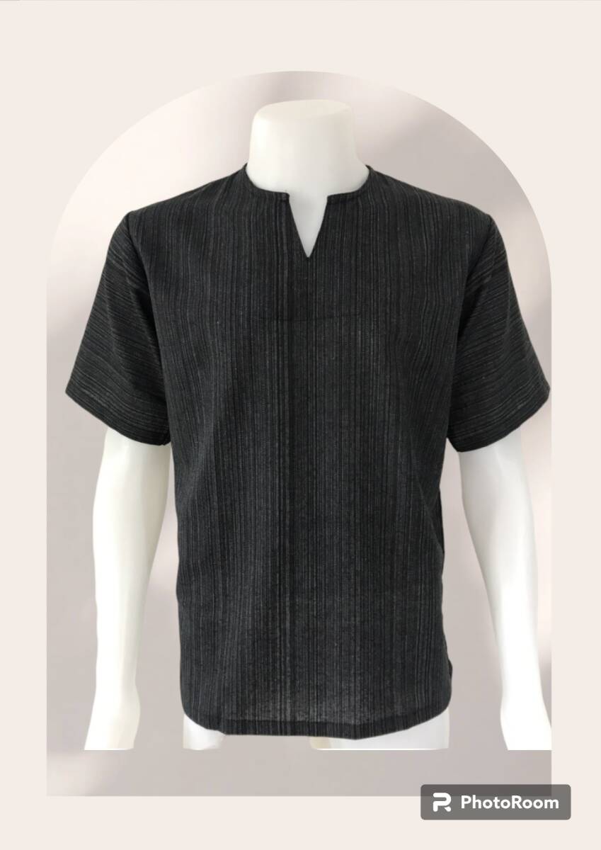夏　Tシャツ　Vネック　半袖　シンプル　エスニック　アジアン　リゾート　ブラック　M_画像2