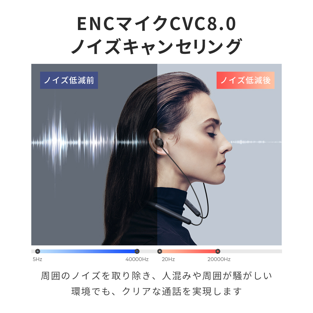 ワイヤレスイヤホン Bluetooth5.3 ノイズキャンセリング イヤホン 首掛けイヤホン ネックイヤホン IPX6 防水 マグネット搭載 ブラック_画像5