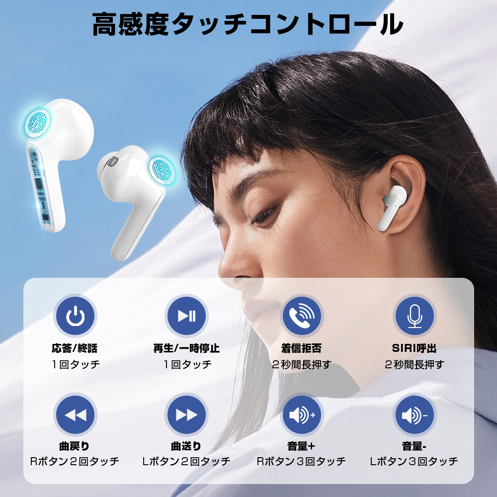 ワイヤレスイヤホン イヤホン Bluetooth ノイズキャンセリング Android iPhone 適用 自動ペア HiFi高音質 マイク付き ブラック_画像3