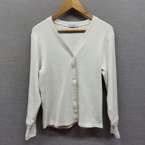 Z822 SHIPS Days Ships Dayz jersey - rib V neck cardigan free size white dot button simple put on turning *