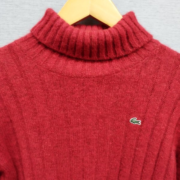 D10 LACOSTE ラコステ リブ ニット 長袖 タートルネック ロゴ ワンポイント ウール レディース レッド サイズ 40_画像2