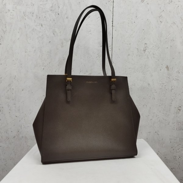 Z1033 CHARLES & KEITH チャールズ＆キース クラシック ダブル ハンドル トート バッグ ブラウン ベーシック デザイン オフィス フォーマルの画像5