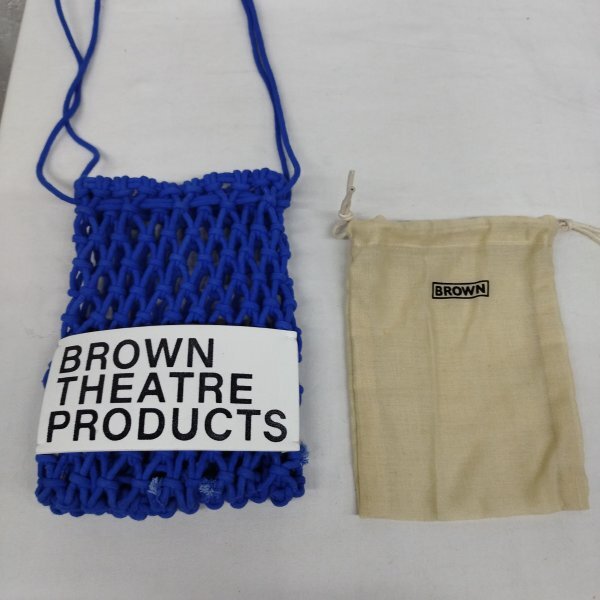 Z1036 BROWN THEATRE PRODUCTS ブラウン シアタープロダクツ ロープ ネット ショルダー バッグ ブルー メッシュ ロゴ マリン 長さ調節可_画像3