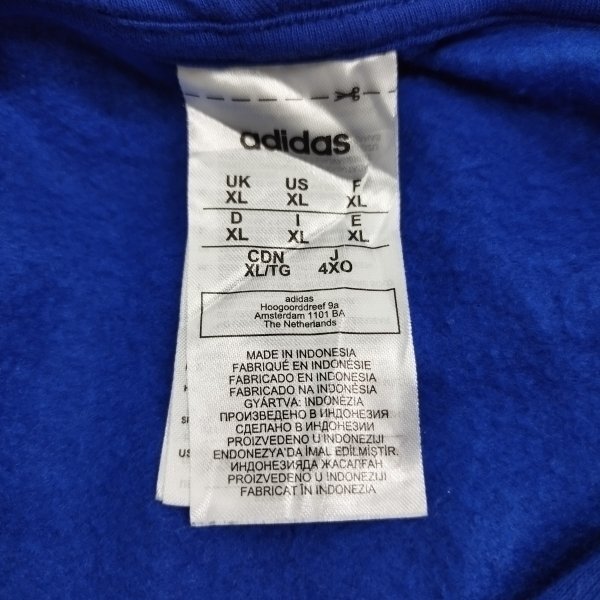 D255 adidas アディダス プルオーバー パーカー フーディー 裏起毛 スウェット ワンポイント ロゴ 刺 メンズ ブルー 4XO 大きいサイズの画像7