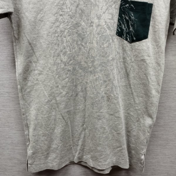 D417 TETE HOMME テットオム Tシャツ グレー 半袖 Vネック メンズ サイズ 6 日本製 シンプル ポケット ポケT プリント カットソー 古着の画像5