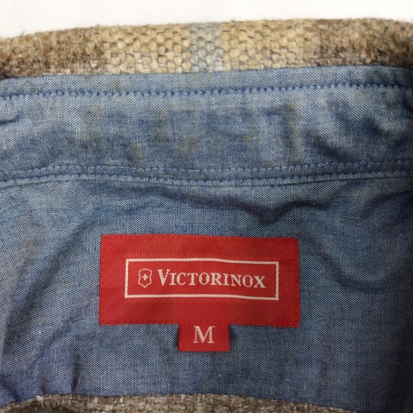 D432 VICTORINOX ビクトリノックス シャツ 羽織 襟 胸ポケット ボーダー 総柄 長袖 コットン ポリエステル 日本製 メンズ マルチ M_画像7