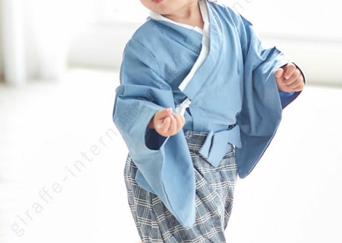 ボーイズ　袴　セットアップ　90cm　ブルー　端午の節句　七五三　記念撮影　 着物 男児　ベビー