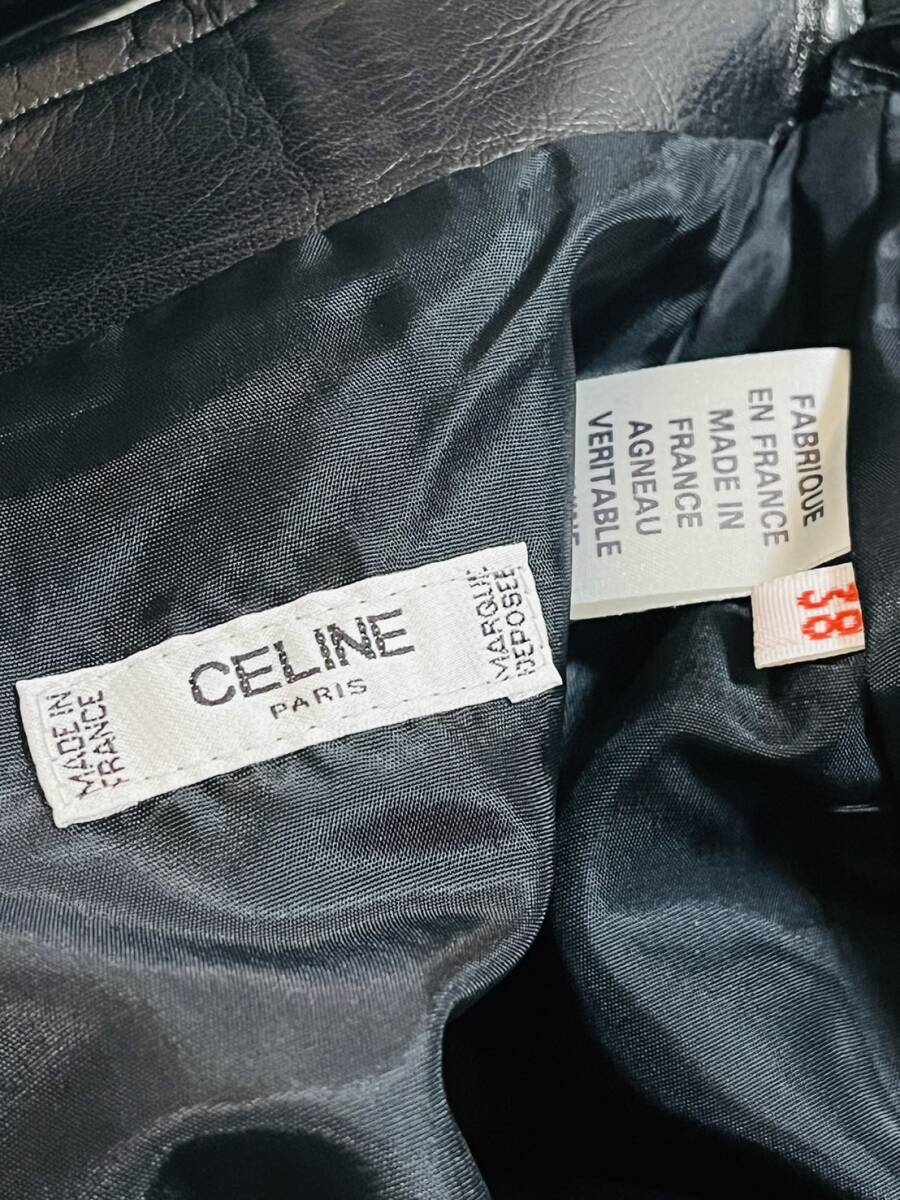 〇y320 CELINE セリーヌ レザージャケット/スカート セットアップ ロゴリング金具の画像10