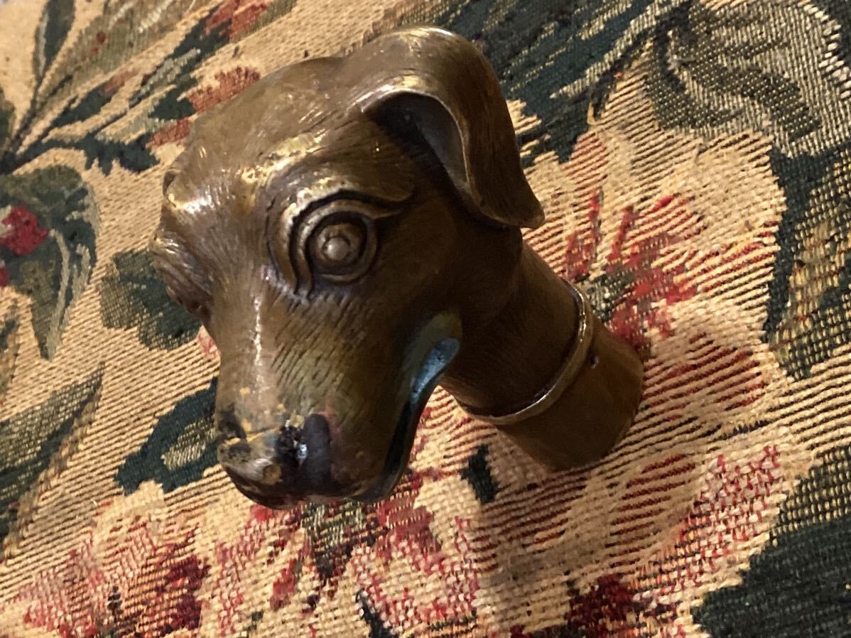  antique bronze stick top dog cane head England made France made western sculpture era thing 