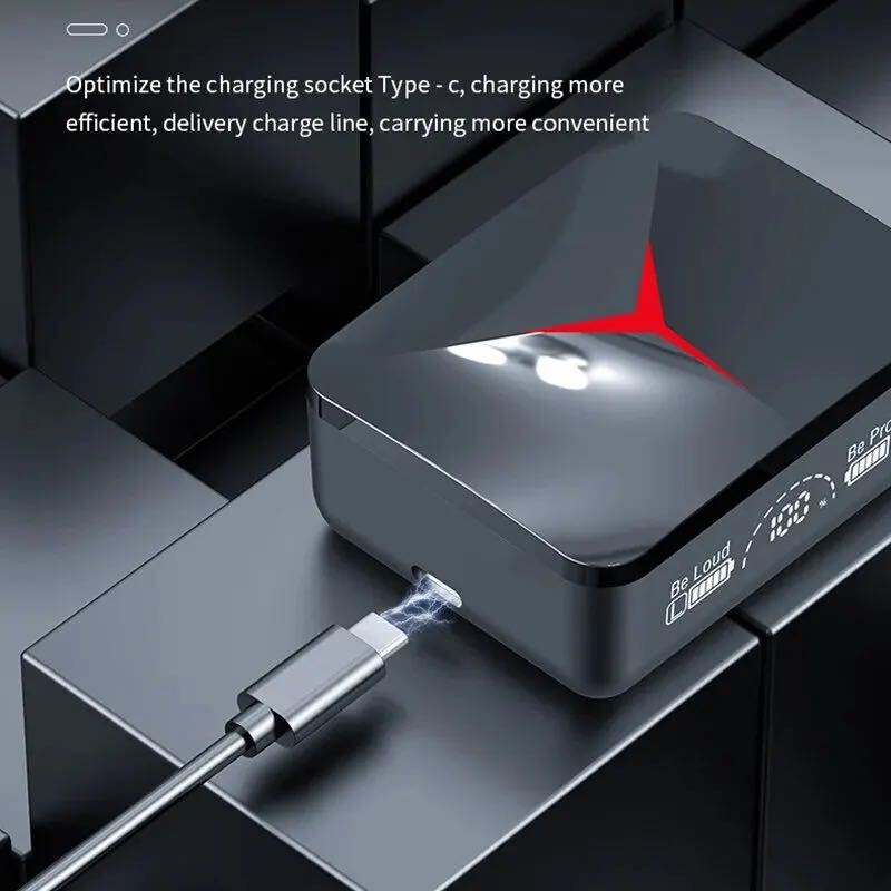 ゲーミングヘッドセット Bluetooth ワイヤレスイヤホン デジタルインジケーター スライド式収納ケース マイク イヤフォン ヘッドホンの画像3
