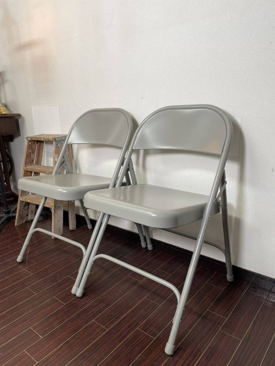 National Public Seating フォールディングチェア 2脚セット ① グレー インダストリアル 折り畳み 椅子 NPS 金属製_画像1