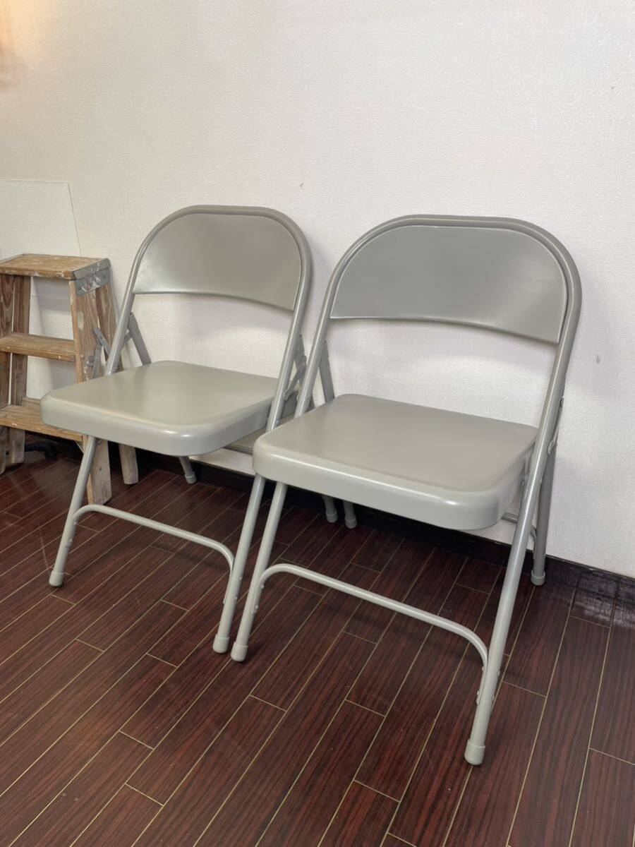 National Public Seating フォールディングチェア 2脚セット ② グレー インダストリアル 折り畳み 椅子 NPS 金属製_画像1