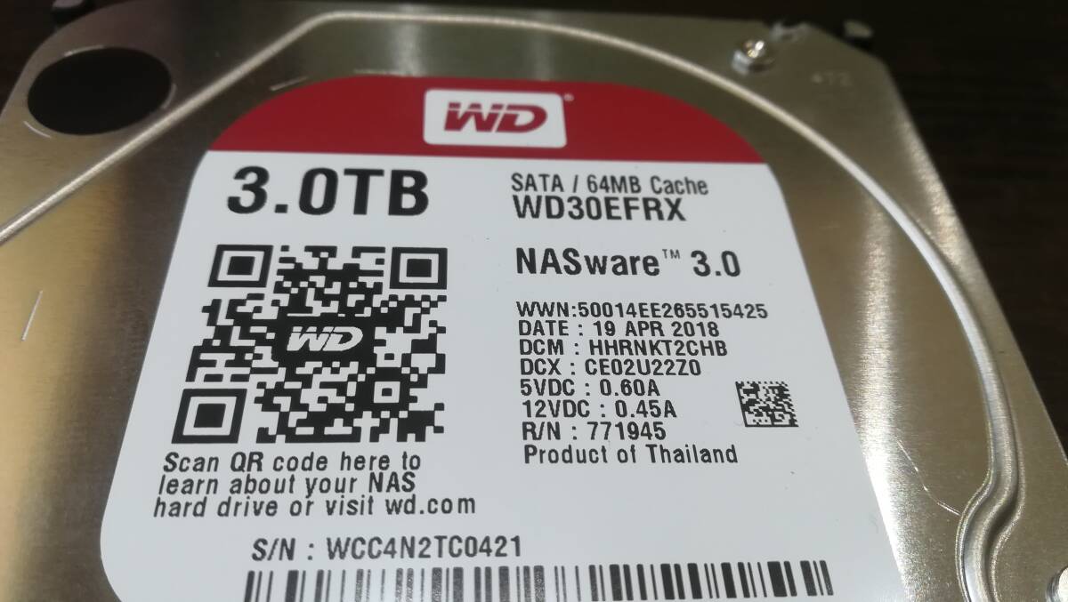 【動作品♪2個セット】WD Red WD30EFRX [3TB/3000GB SATA] 3.5インチ/HDD/ハードディスクの画像3