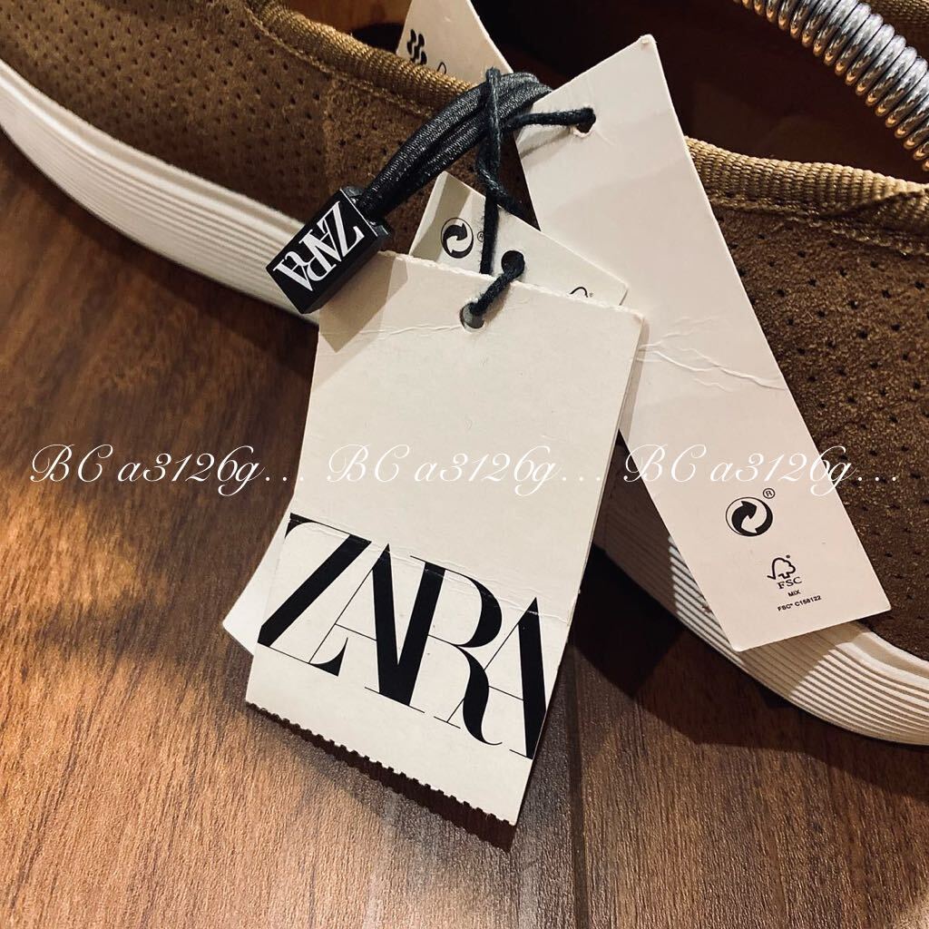 新品 ZARA 本革 パンチングレザースリッポン 28.5cm 44 SUEDE BEIGE メンズ ザラ レザー スニーカー シューズ スリッポン タグ付き_画像5