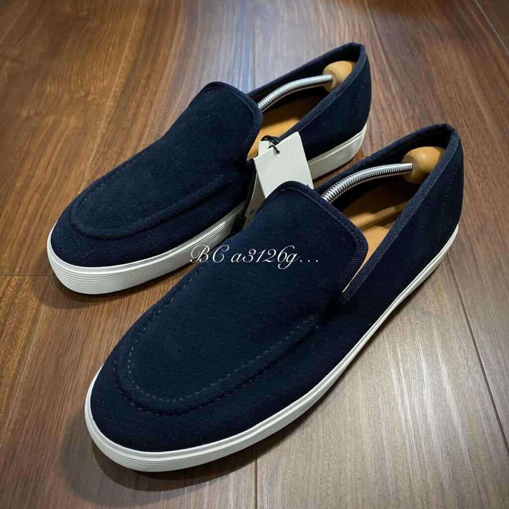 新品 ZARA 本革 パンチングレザースリッポン 29.0cm 45 SUEDE NAVY メンズ ザラ レザー スニーカー シューズ スリッポン タグ付き_画像2