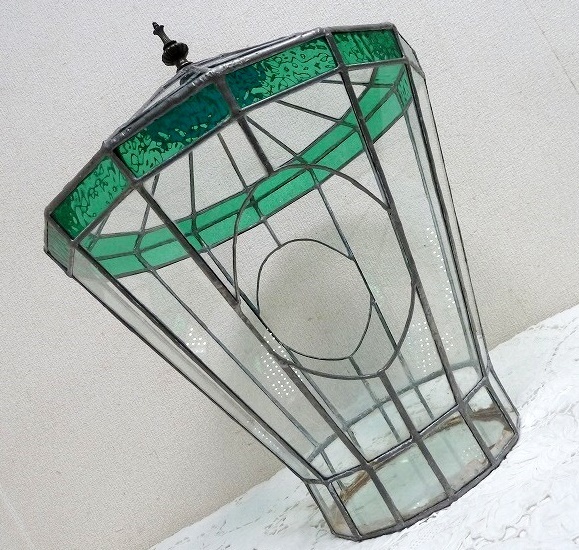 (☆BM)ステンドグラス(0122-①)テラリウム 14角形 高さ47㎝ ドーム/ピラミッド型 ガラス 観葉植物 鉢入れ ポットスタンド グリーン レトロの画像1