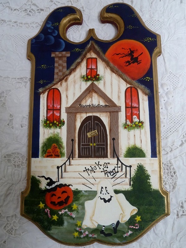 (*BM) tolepainting (0404-④) wooden Halloween welcome board length 33.5. art ornament ornament decoration signboard hand .. hand paint 