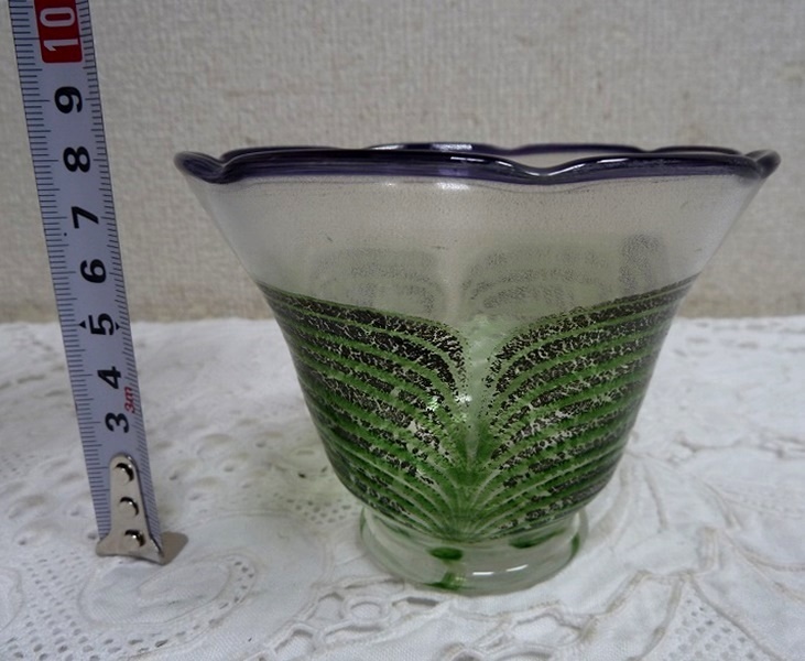 (☆BM)グリーン ガラス 小鉢 3客 夏食器 黄緑 デザートグラス 直径10.5×高さ7.8㎝ 和食器 レトロ _画像10