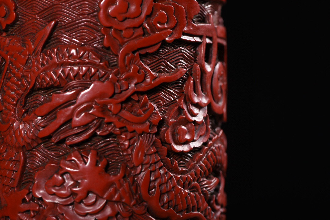 『清・漆器漆彫・剔紅・龍紋・筆筒』極細工 置物古賞物 中国古玩 中国古美術の画像4