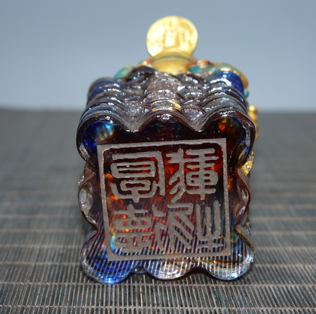 清・古法琉璃彫・彩繪・金蟾印章』極細工 置物古賞物 中国古玩 清・古法琉璃彫・彩繪・金蟾印章』極細工 置物古賞物 中国古玩