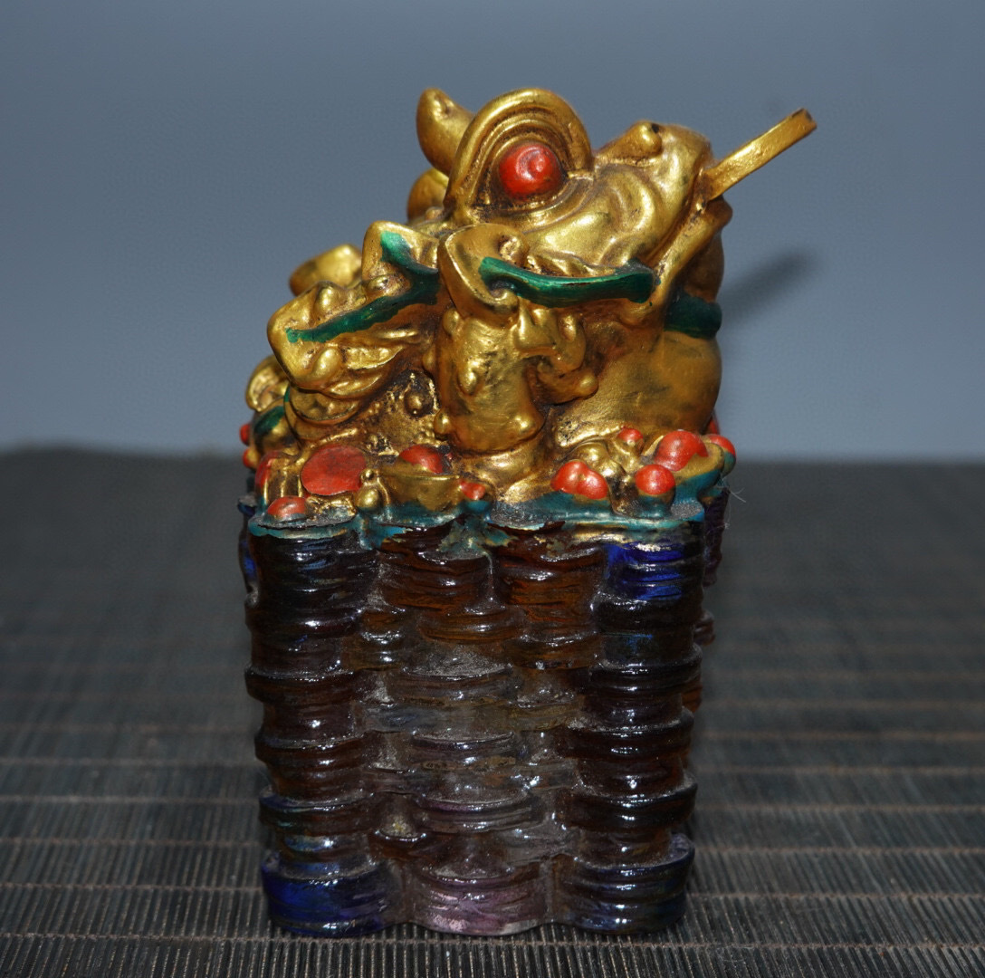 清・古法琉璃彫・彩繪・金蟾印章』極細工 置物古賞物 中国 清・古法琉璃彫・彩繪・金蟾印章』極細工 置物古賞物 中国