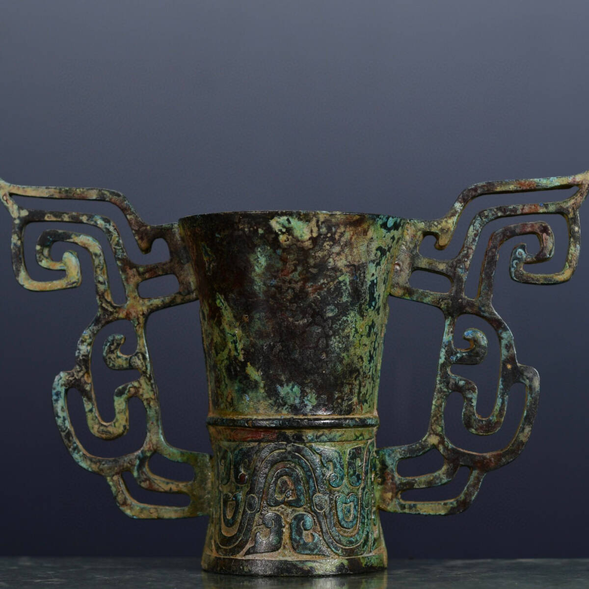 『漢・青銅器彫・雙耳杯』極細工 置物古賞物 中国古玩 中国古美術_画像6