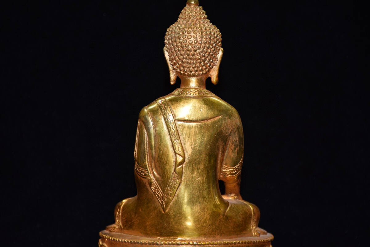 清・仏教古美術・古銅彫・塗金・釋迦牟尼像』極細工 置物古