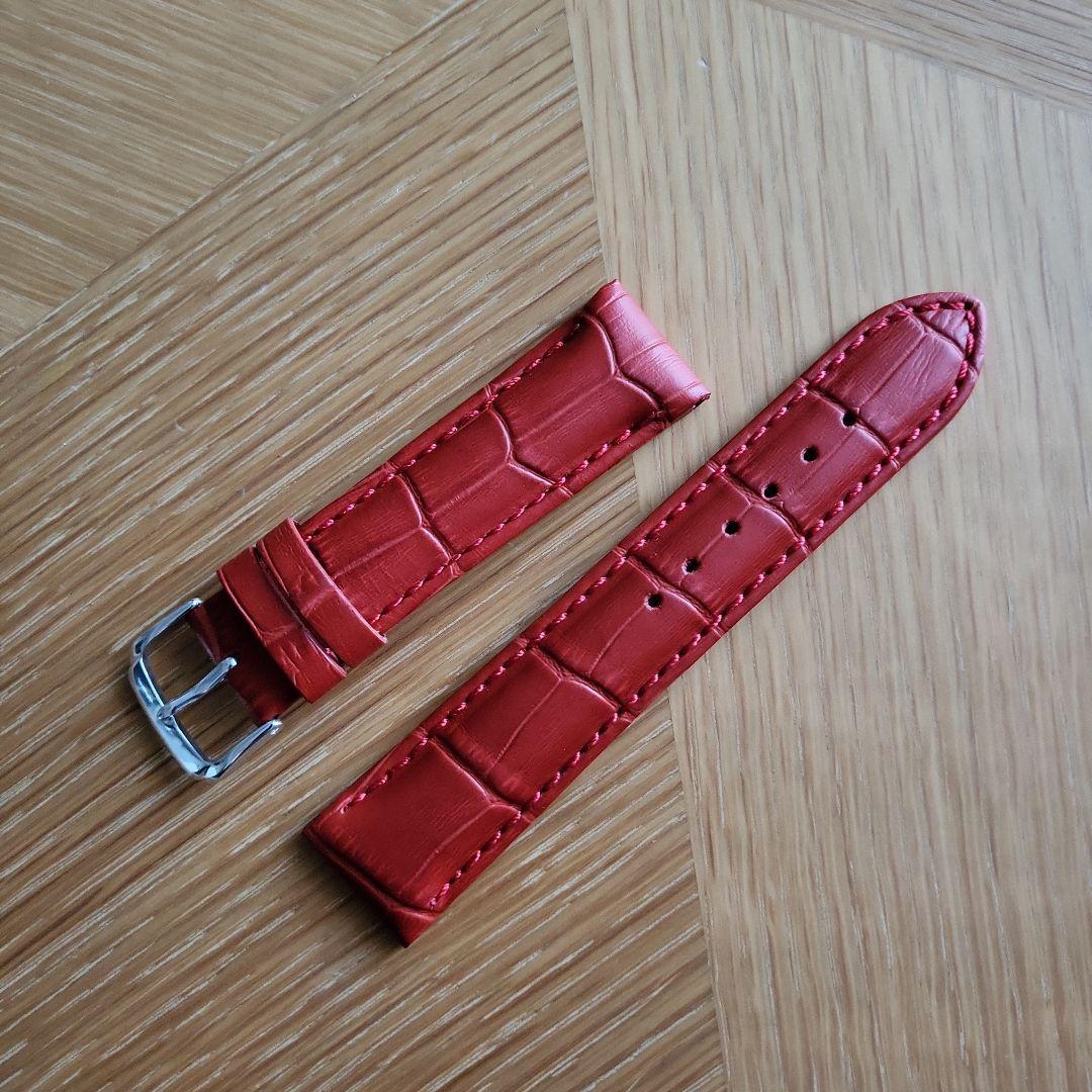 【送料無料】20ミリ 20mm スイス製 赤色 本革 クロコ型押し 時計ベルトの画像3