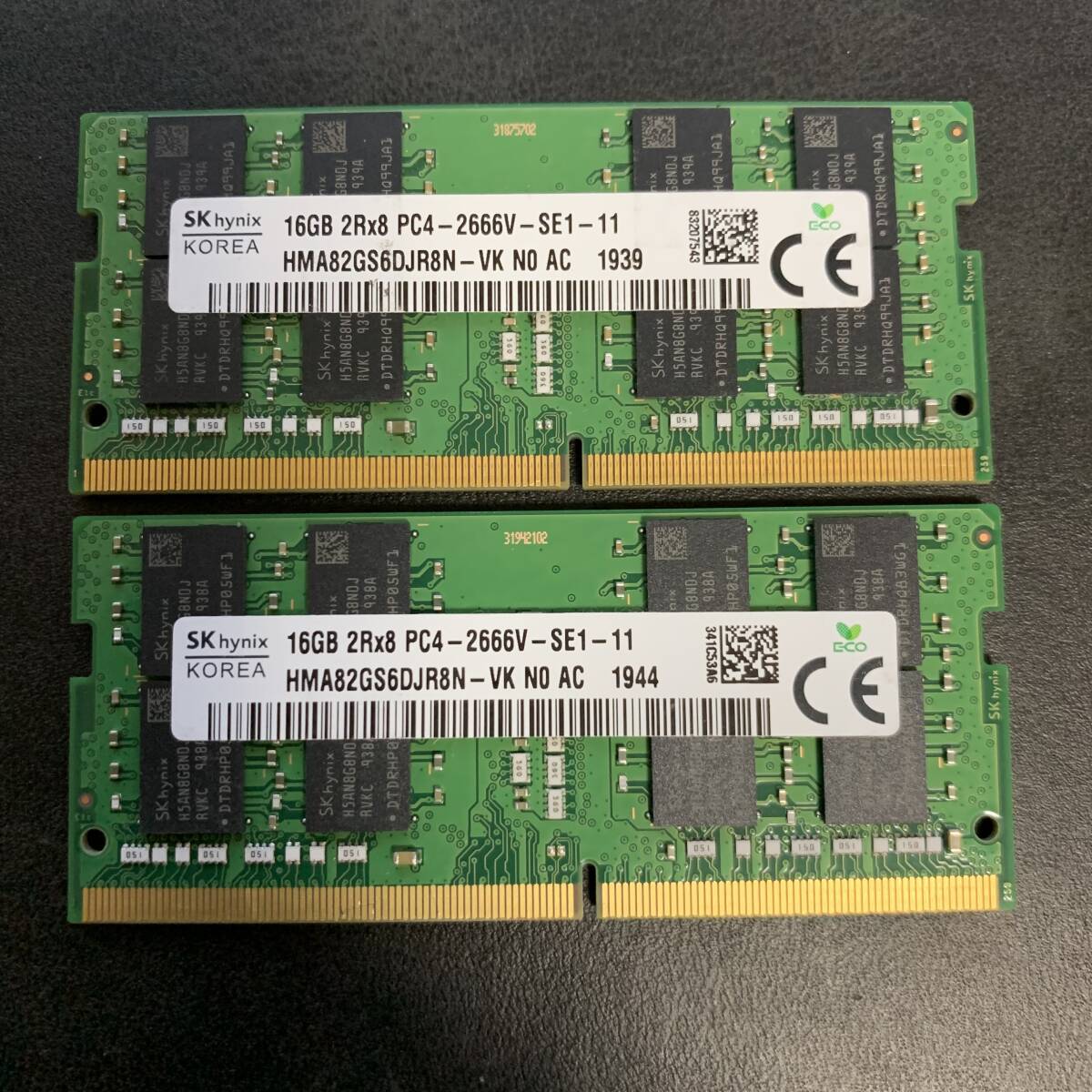 SK HYNIX ノートPCメモリー DDR4 合計32GB 2Rx8 16GB ×2枚 PC4-2666Vの画像1