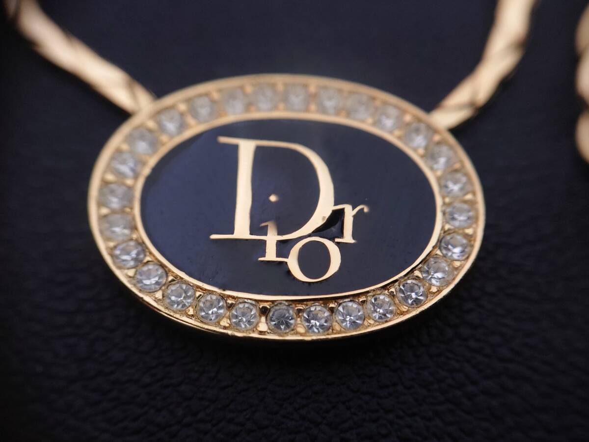 60036 Christian Dior クリスチャン・ディオール ネックレス ラインストーン ゴールド色/ブラック色 ネックレス メッキ Diorロゴの画像4