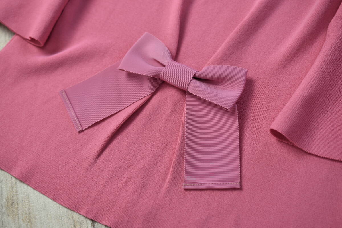 エムズグレイシー M'SGRACY フレアスリーブ リボン付きレーヨンニット サイズ38 ピンク色 春物♪の画像4