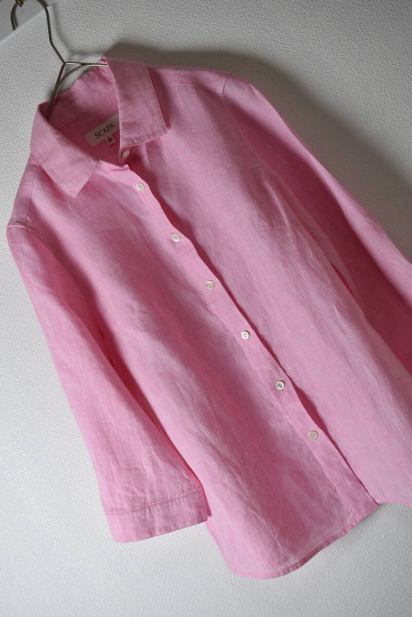SCAPA スキャパ 近年モデル 麻100％リネンブラウスシャツ サイズ38 ピンク色の画像3