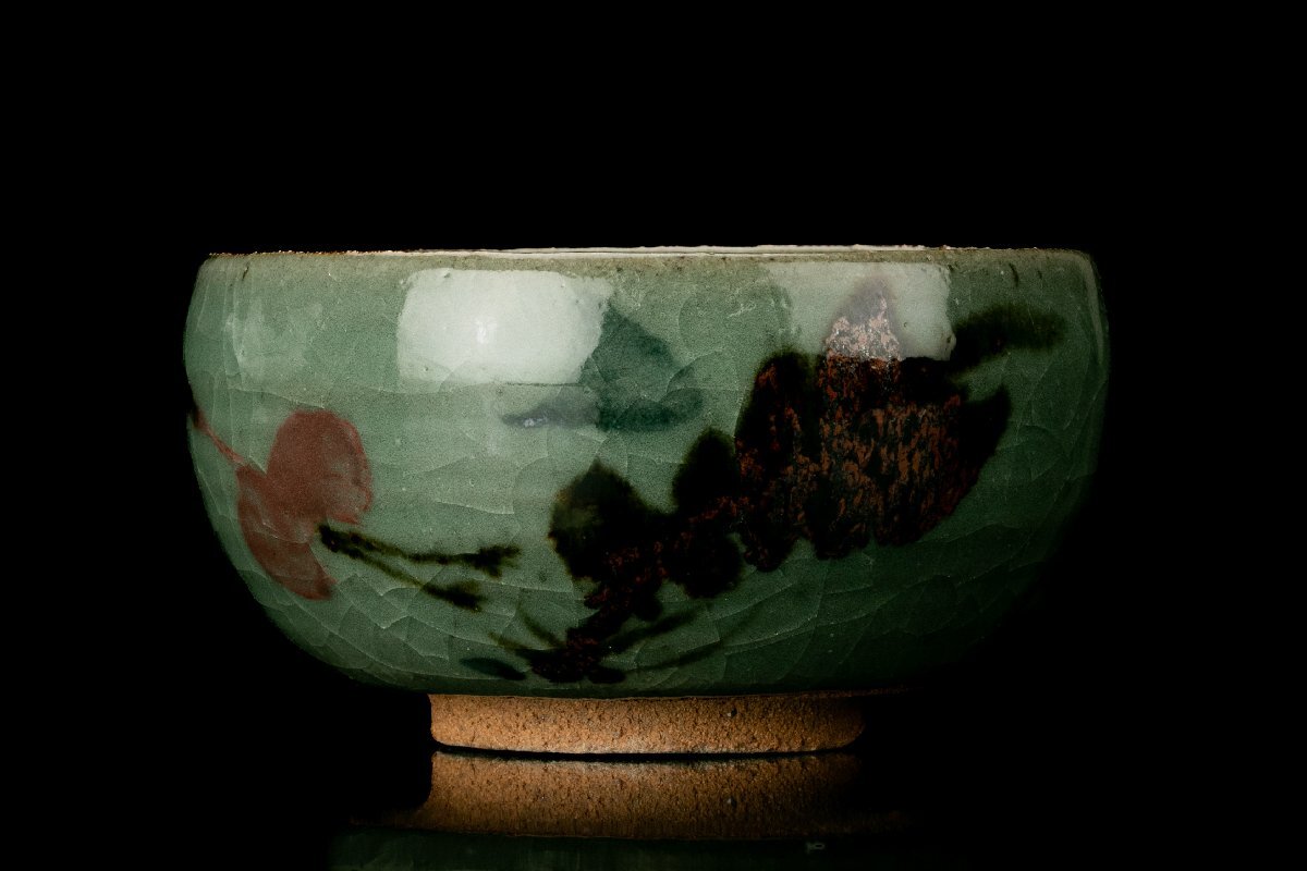 [MG.] human national treasure [ Tamura . one ] celadon . writing tea cup also box also cloth .{ genuine article guarantee }