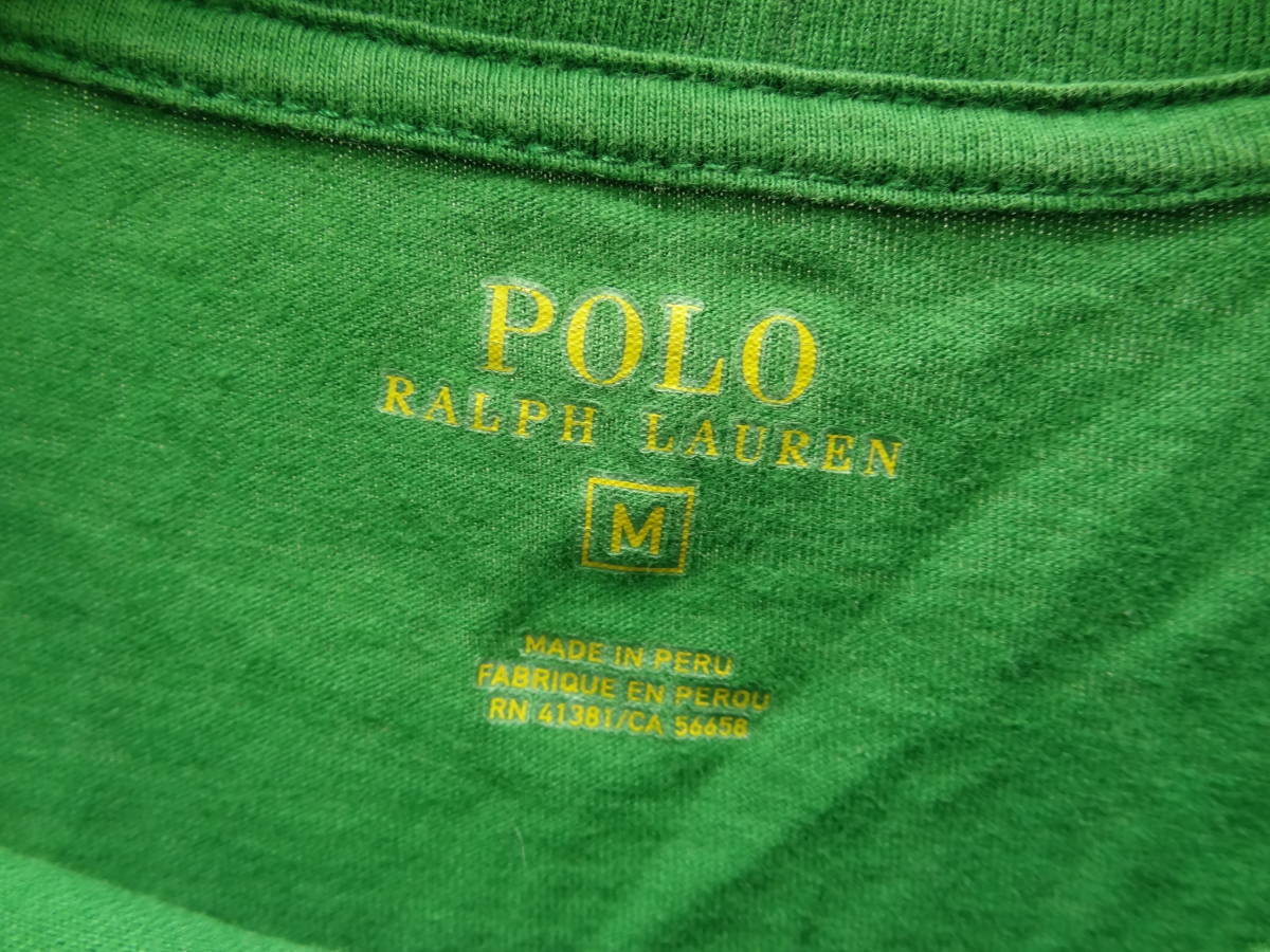 全国送料無料 正規品 ポロ ラルフローレン POLO RALPH 子供服キッズ男の子 綿100% ビンテージ風プリント グリーン色半袖Tシャツ 150(M)_画像2