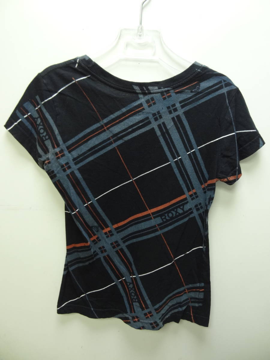 全国送料無料 ロキシー ROXY レディース 斜めチェックプリント 半袖サーファー黒色Tシャツ サイズ S_画像7