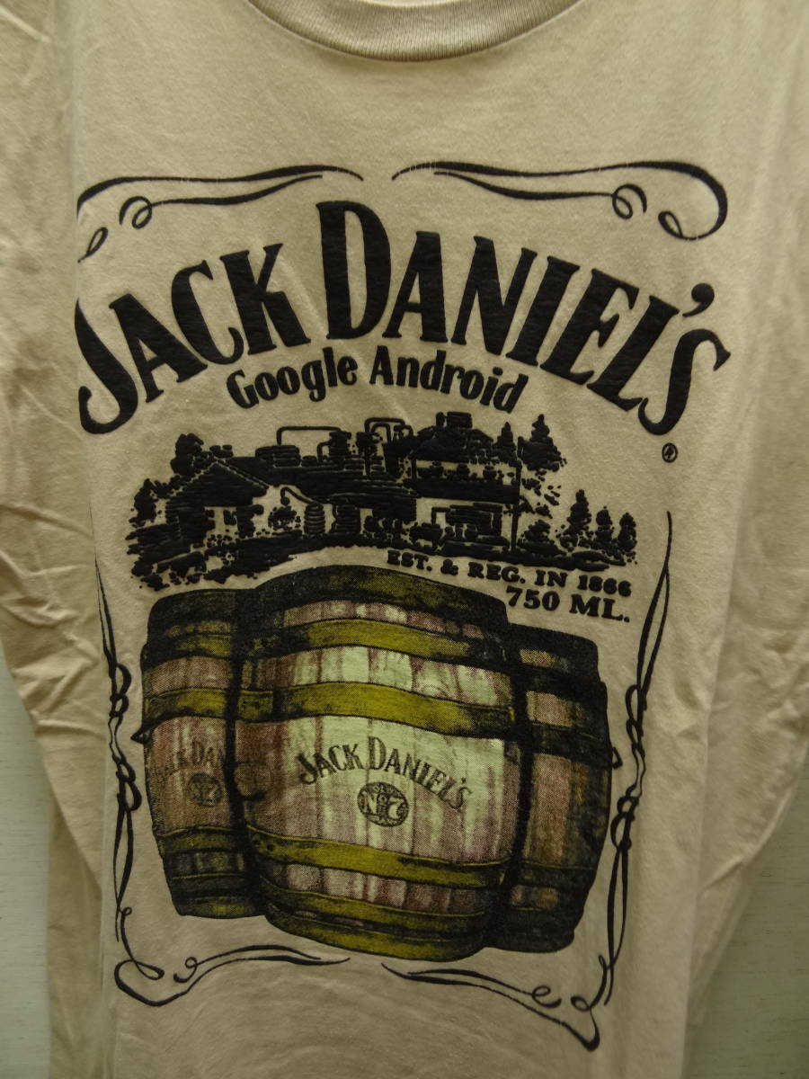 全国送料無料 USA アメリカ古着 ジャックダニエル JACK DANIEL'S テネシーウィスキーメンズ ベージュ色 半袖Tシャツ たぶんMサイズ_画像3