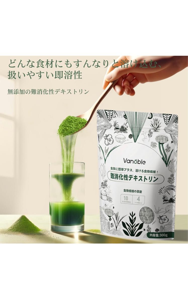 難消化性デキストリン 水溶性食物繊維 溶ける 植物由来 イヌリン ケール 藻類 酵素 乳酸菌 30日分 計量スプーン付 300g 