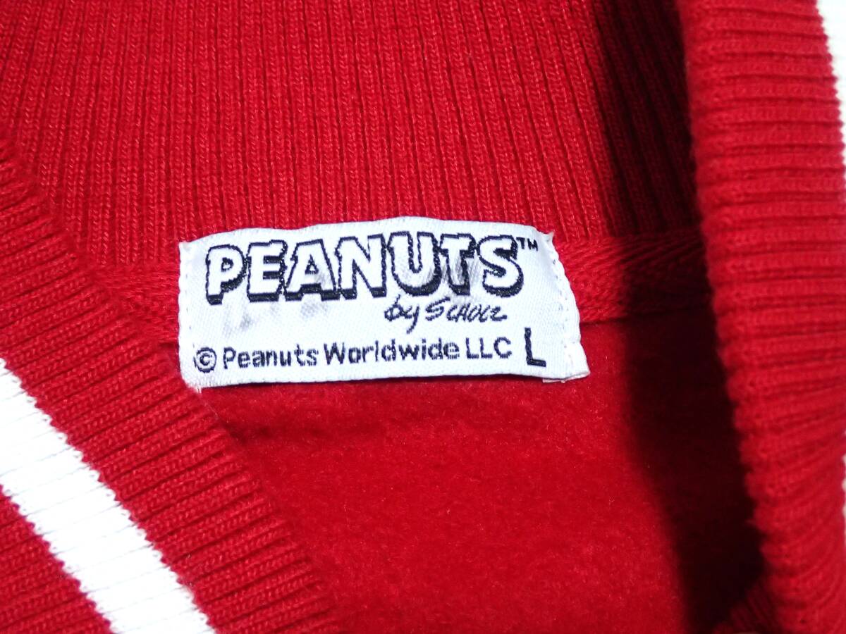 ☆PEANUTS ☆ピーナッツ ☆ポリエステル・コットン ☆スタジャン ☆ノーカラージャケット ☆レッド×ホワイト ☆メンズ ☆Lの画像8