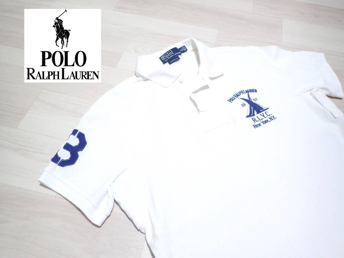 ☆POLO by PALPH LAUREN ☆ポロ ラルフローレン㈱ ☆R.L.Y.C ☆鹿の子 ☆半袖ポロシャツ ☆ホワイト ☆メンズ ☆L  の画像1