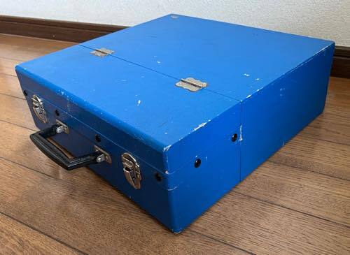 当時物 蔵出し 倉庫 昭和レトロ アンティーク 木製 ブルー 青 LP盤 レコード ケース 収納ケース 収納ボックスの画像5